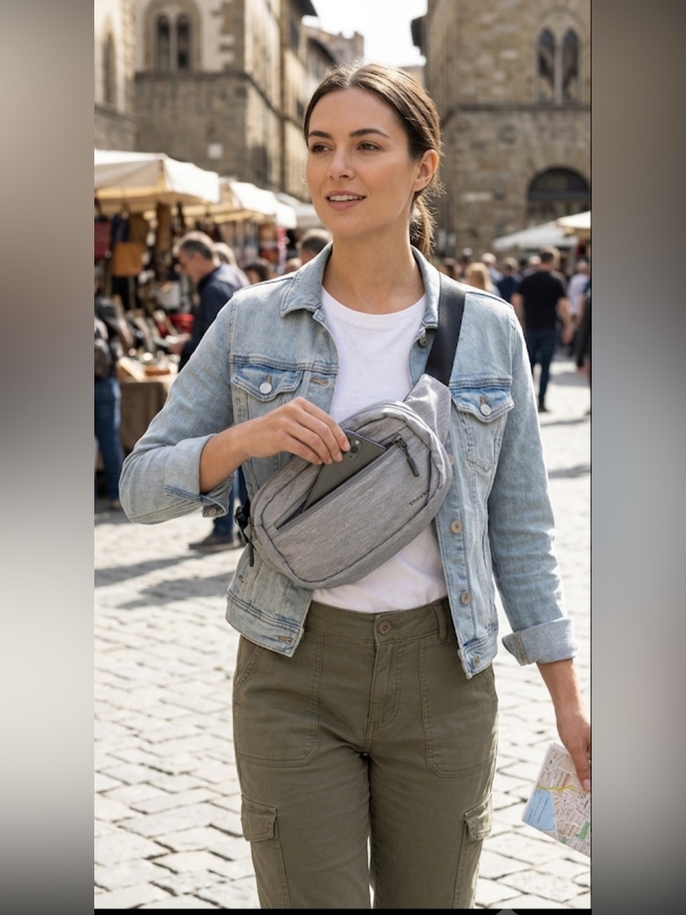 Travelon Gray Heathered Fanny Pack Waist Bag Adjustable Strap Travel Pouch